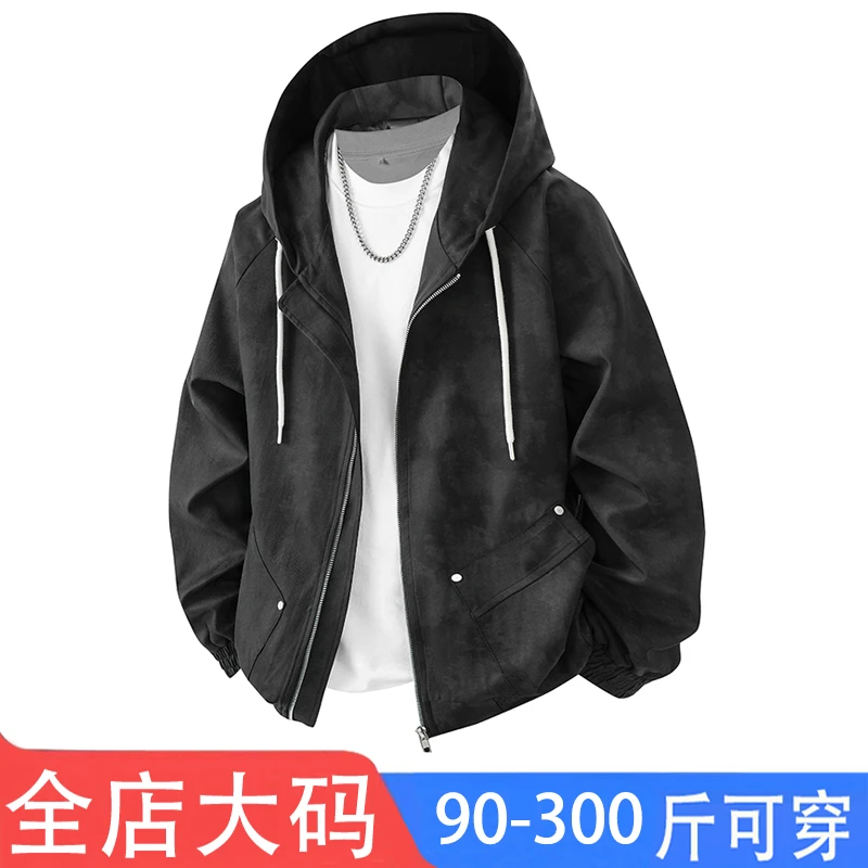 美式扎染外套男士春季新款加肥加大码宽松连帽休闲夹克男款上衣服