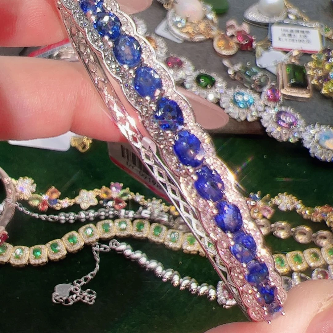 蓝宝石手镯银S925镶嵌