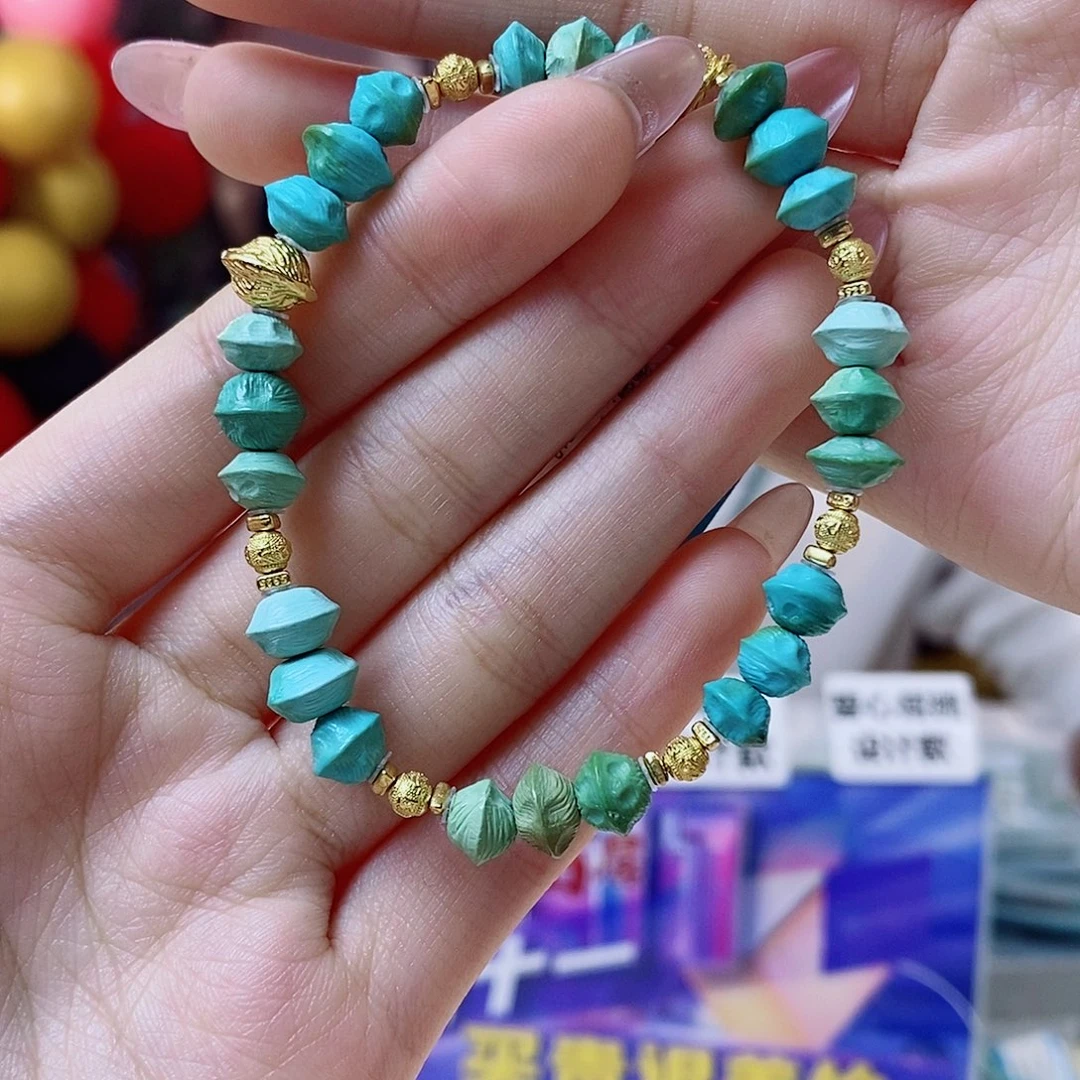 柠***子绿松石银S925镀金镶嵌珠宝奇石