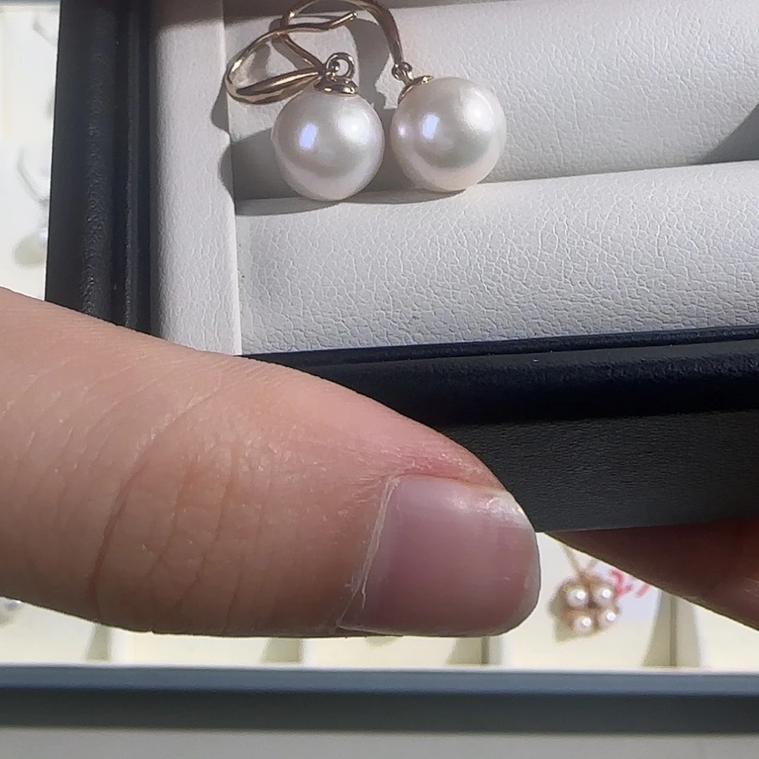 淡水珍珠银S925镶嵌耳钉9～10正圆