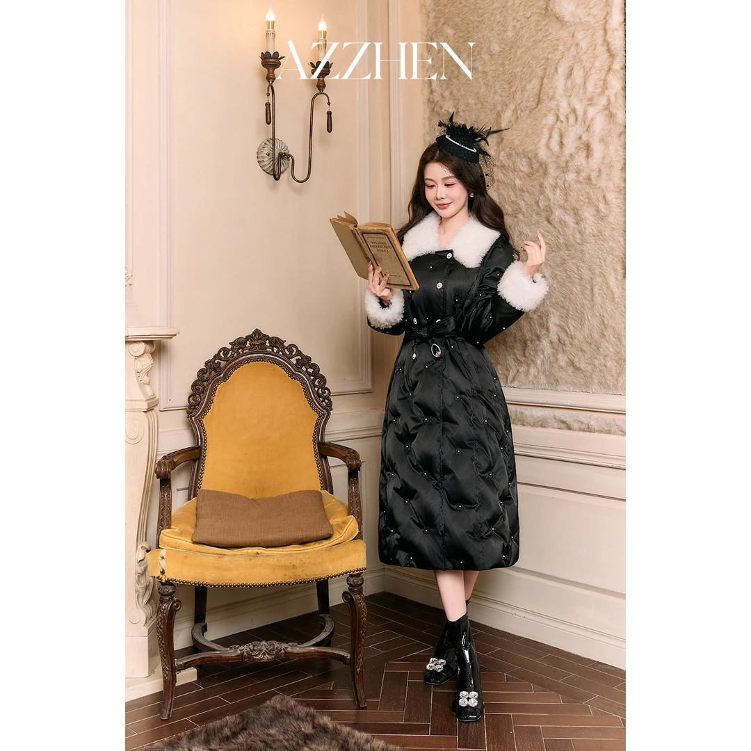 AZZHEN【凛冬恋歌】芭莎绵羊毛真丝桑蚕丝白鹅绒外套羽绒服中长款