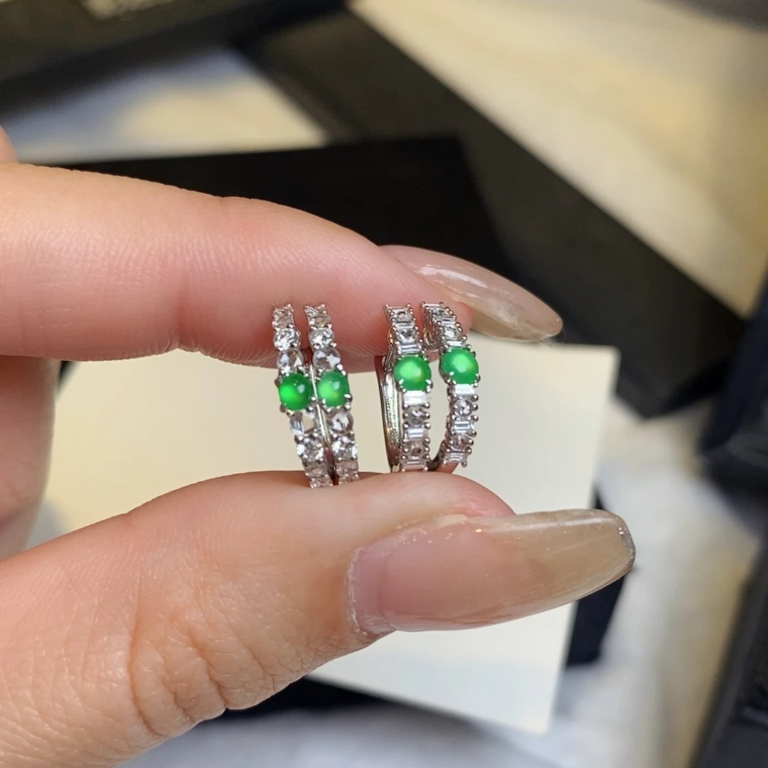 翡翠耳饰18K金镶嵌小蛋面耳扣 多样性一对发货