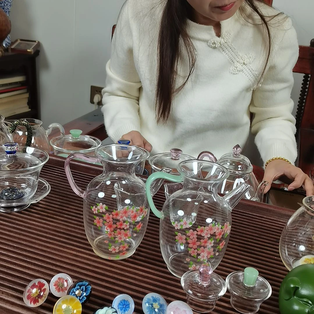 耐热玻璃盖子款逸彩花影执壶2支装