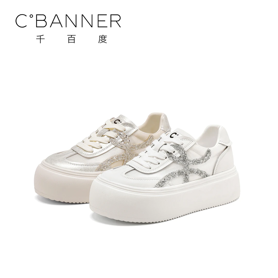 C.BANNER/千百度厚底德训鞋2025新款潮流小众亮片百搭舒适阿甘鞋