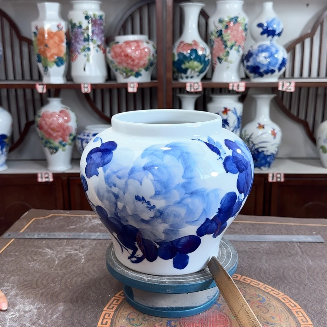 摆件景德镇陶瓷大口青牡