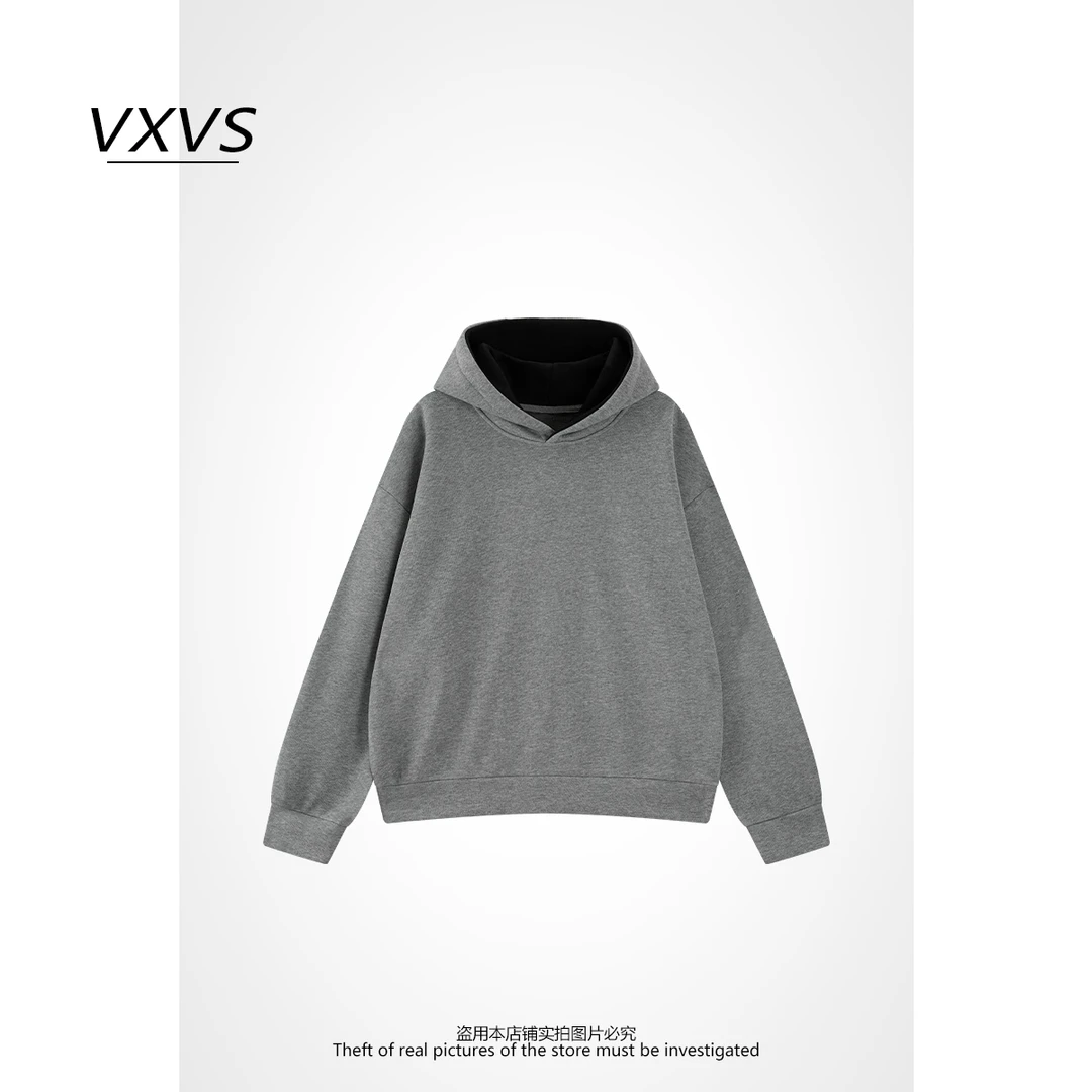 VXVS 【袋鼠卫衣】石墨烯绒空气层重磅纯色宽松休闲连帽卫衣  1611