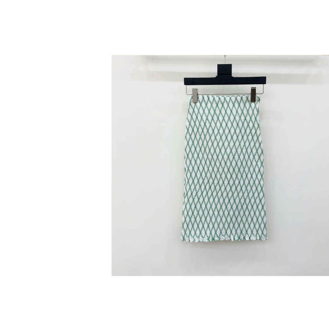【西西高定】优雅精致菱格纹浅绿修身半身裙