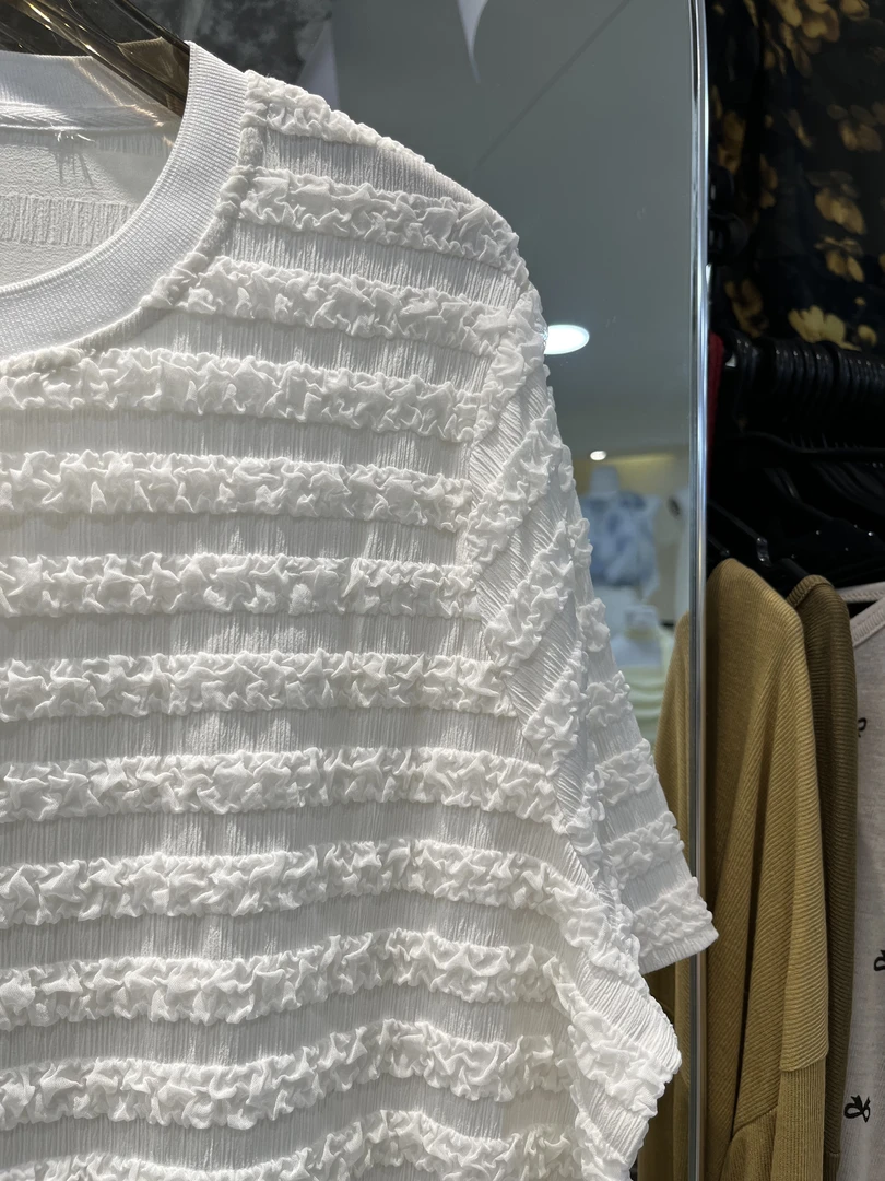 短袖常规提花免烫宴会扎染T恤时尚蕾丝镂空长袖夏季