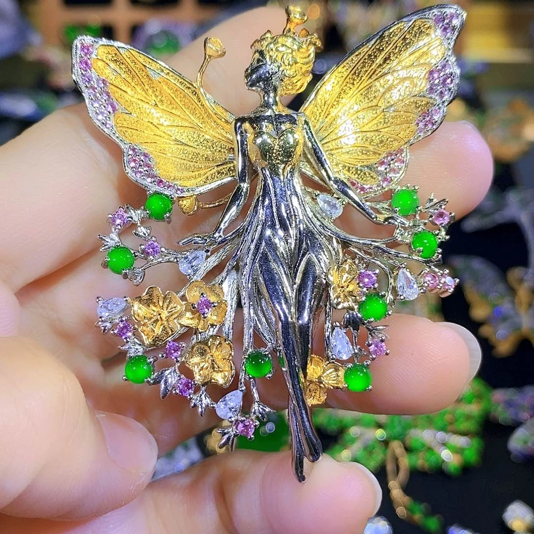 吊坠(不含链)银S925镶嵌翡翠