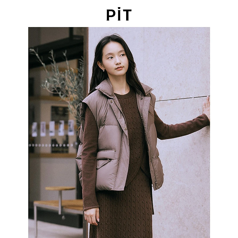 PIT复古咖色羽绒服轻薄女2025冬季新款时尚外搭叠穿马夹百搭显瘦
