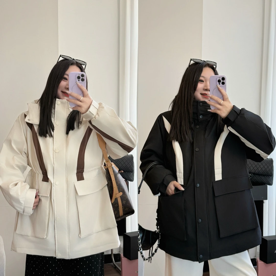 花契“错节绽放”大码女装冬季宽松200斤胖mm帅气夹棉短外套11649-H