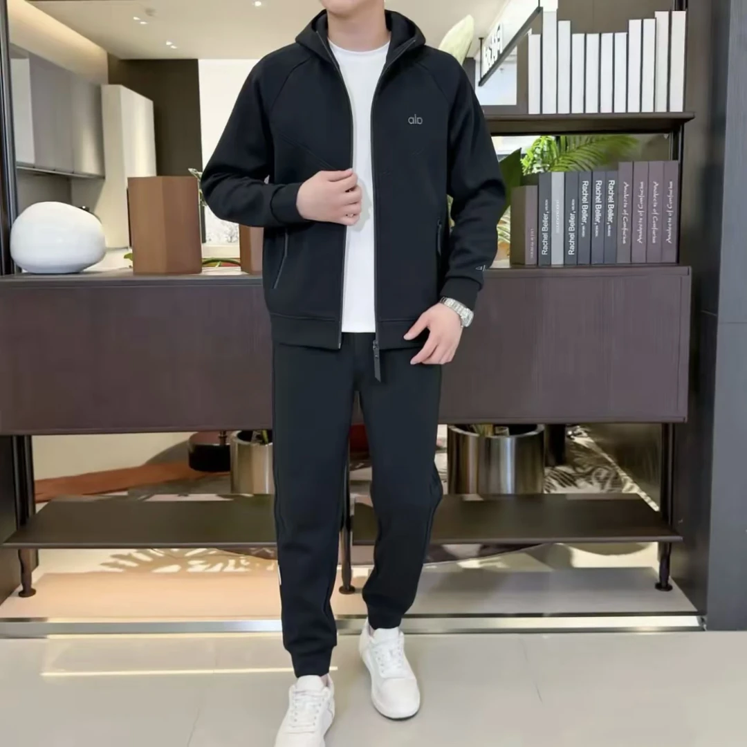 秋季新款百搭连帽常规款拼接休闲运动套装秋款春季运动服时尚男士