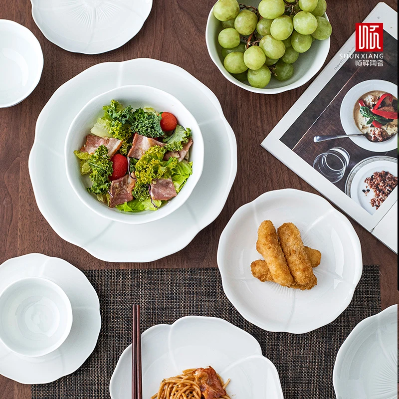 顺祥天青色轻奢高档浮雕餐具好清洗盘碟