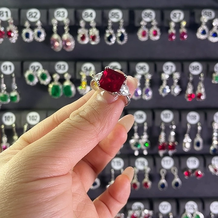 红宝石戒指银S925镶嵌