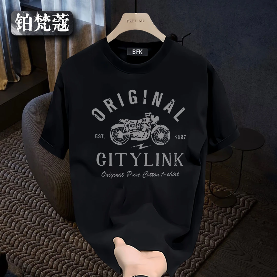 铂梵蔻印花男士T恤美式痞帅潮流ins短袖百搭夏季圆领休闲纯棉上衣