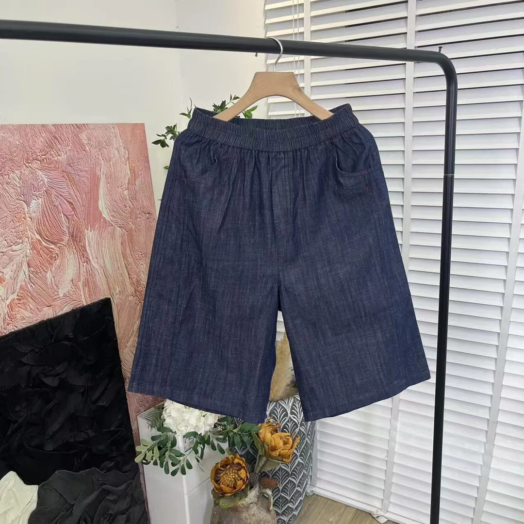 夏日百搭简约「水洗棉麻松紧腰」五分短裤女E5947