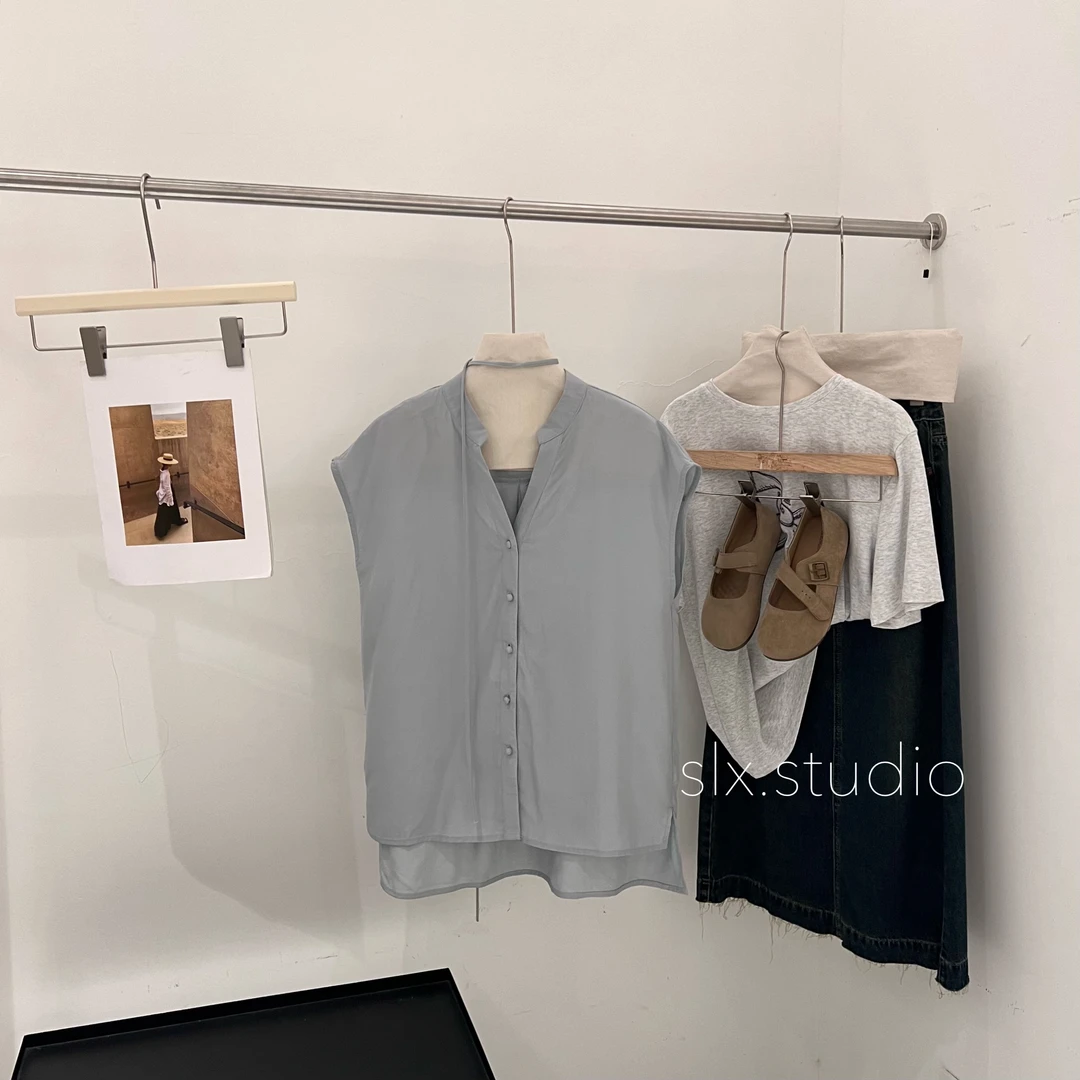 slx@ 8201 坎肩小V领小衫