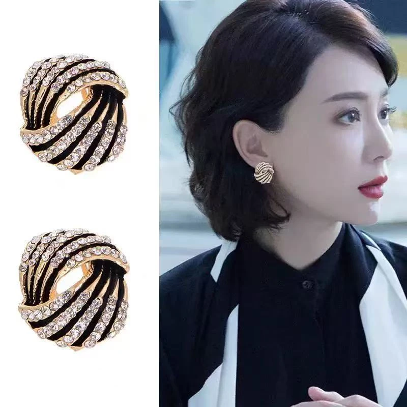 铜合金合成锆石耳饰 手工气质时尚百搭黑色复古简约韩版耳钉837