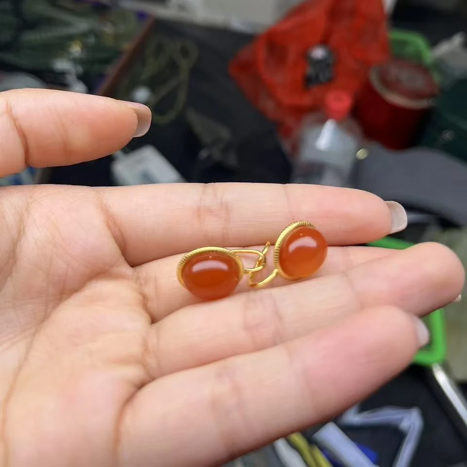 天然南红耳勾s925镶嵌多样性