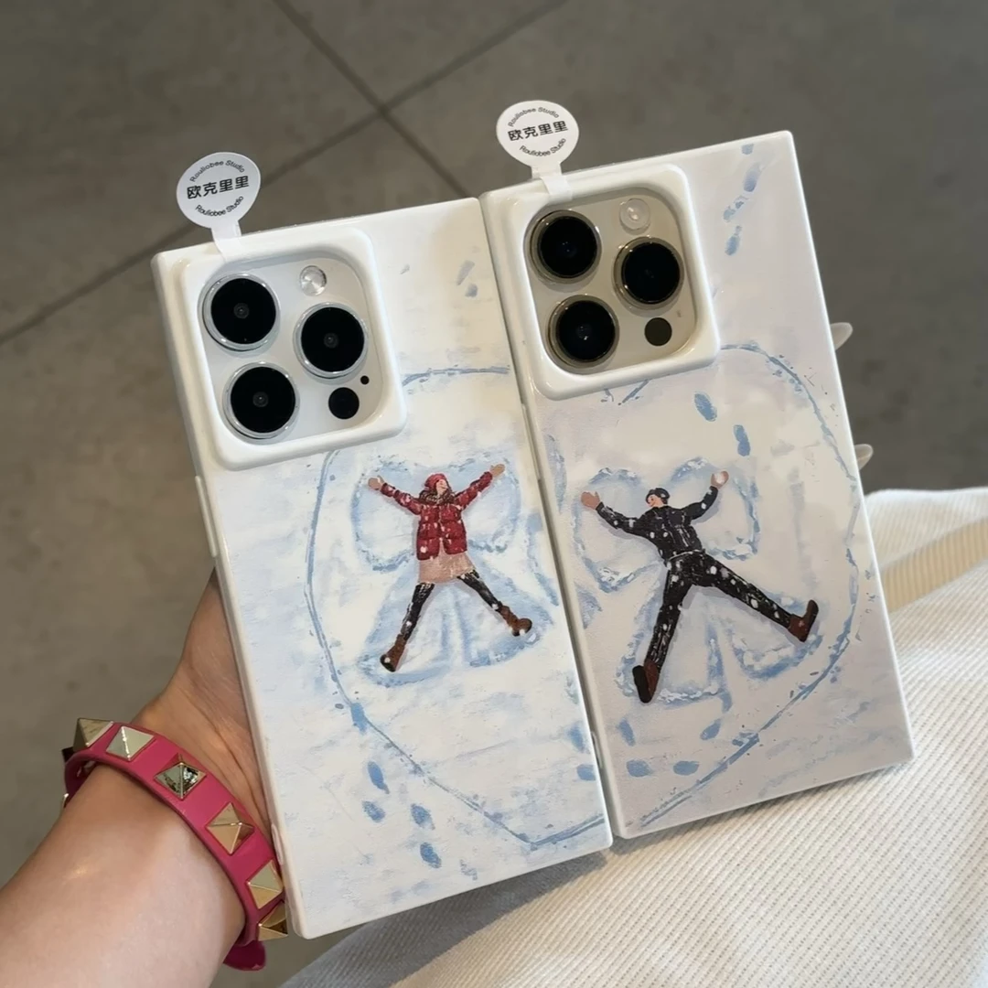 欧克里里雪地男孩女孩苹果15/16promax手机壳冰晶方块14/13/12/11