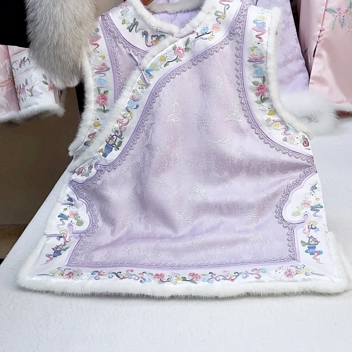 织绣真丝紫色正绢棉服