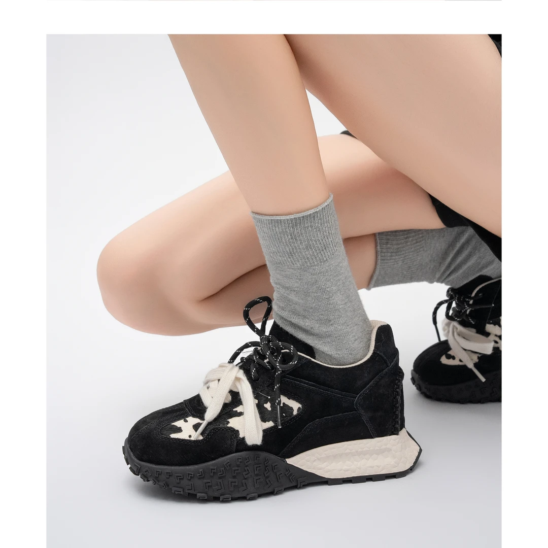 TOUCH MISS小个子内增高德训鞋女阿甘鞋25春季新款黑色厚底鞋运动