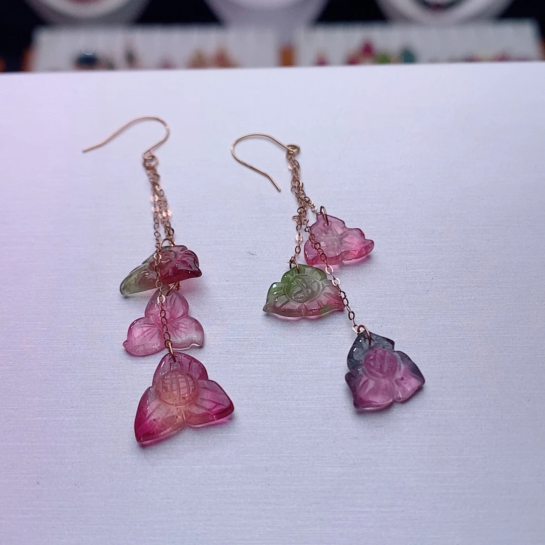 碧玺耳饰18K金镶嵌碧玺耳饰