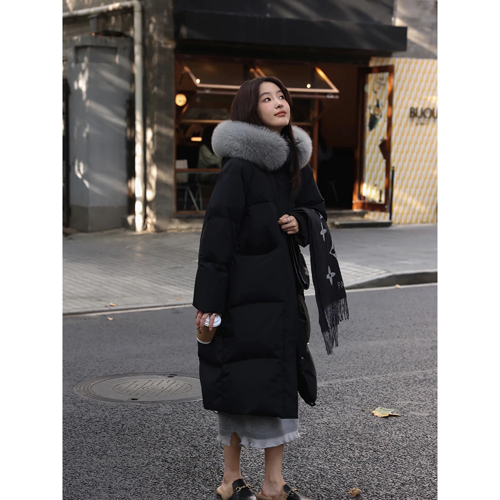 张贝贝 焦糖美拉德 芬兰狐狸毛领长款羽绒