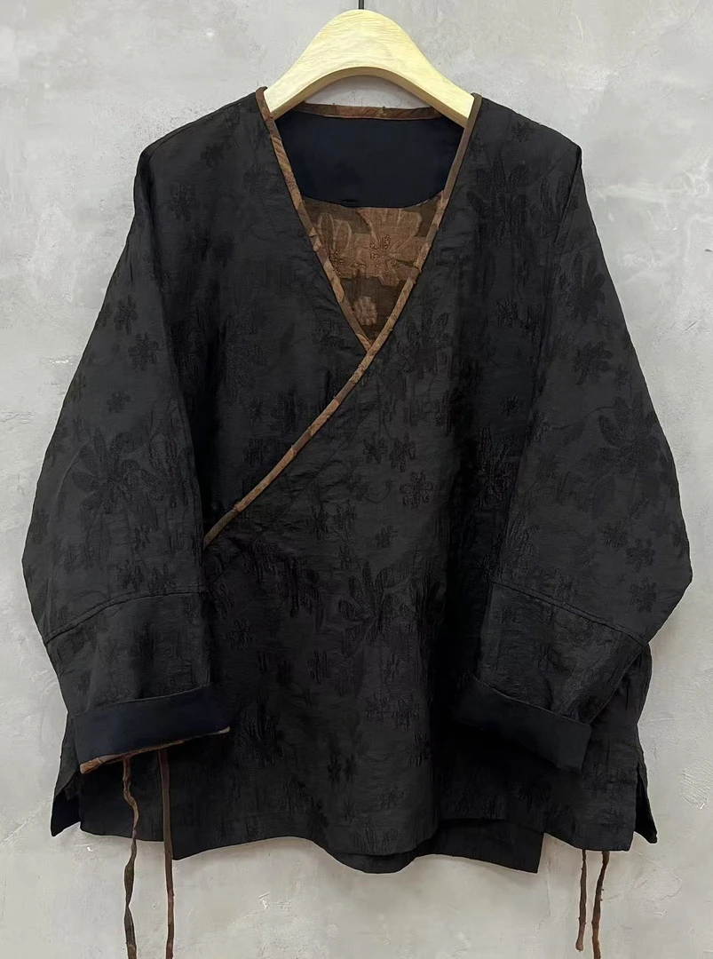 西子分享 7239 古蘭木 香云纱 提花剪花 汉服斜襟新中式【上衣】