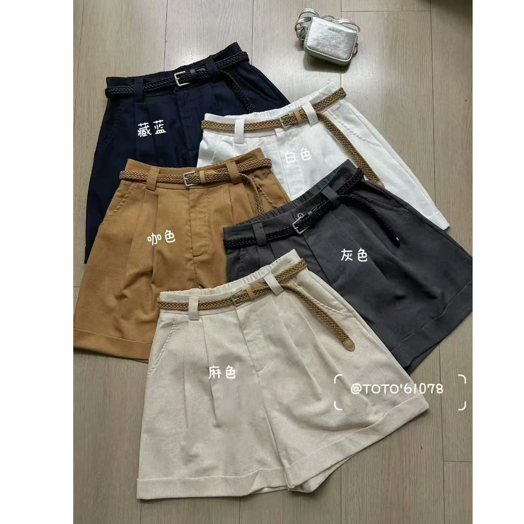 【亚麻】夏季新款正版麻料宽松后腰松紧卷边阔腿短裤百搭显瘦61078