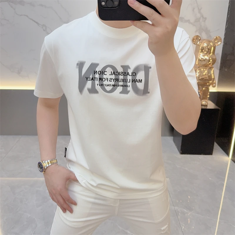 冰希奢品.时尚轻奢男士潮流半袖圆领简约百搭修身T恤2025夏季新款