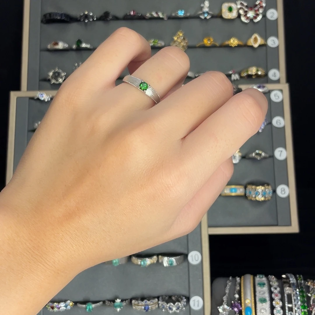 透辉石银S925镶嵌戒指