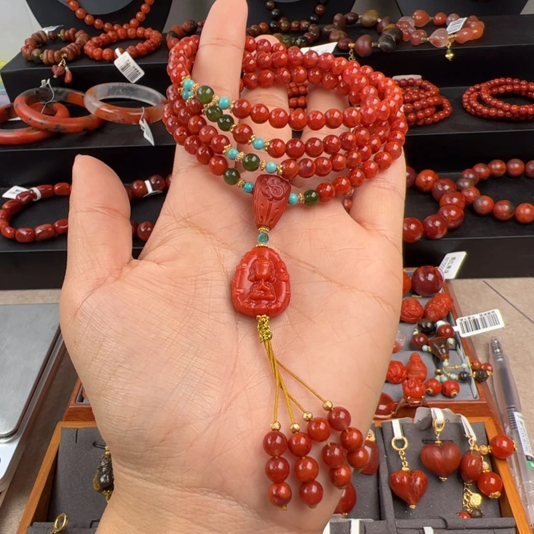 南红玛瑙未镶嵌（牛血妖花火焰毛衣链5.5mm