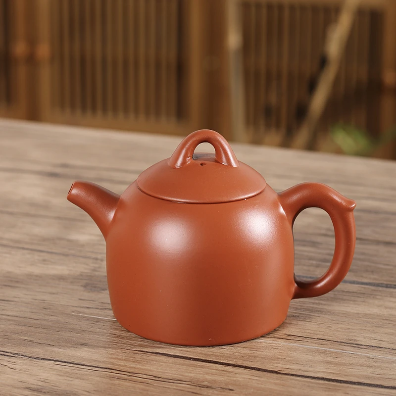 潮州复古家用朱泥大容量秦权朱泥壶工夫小茶壶手工潮州朱泥茶壶
