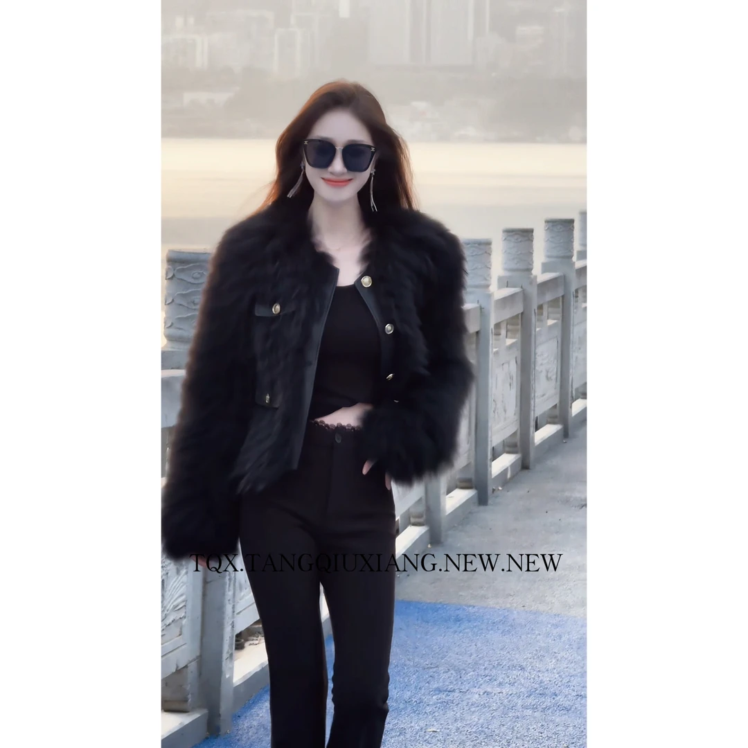 【暗夜弥漫】24冬季香风设计感短款皮草外套