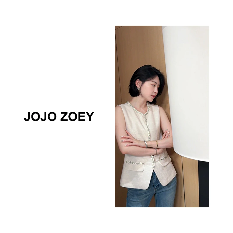 JOJO ZOEY【黛色香雪】法式独特绝美小香白色无袖小上衣女mj-3933