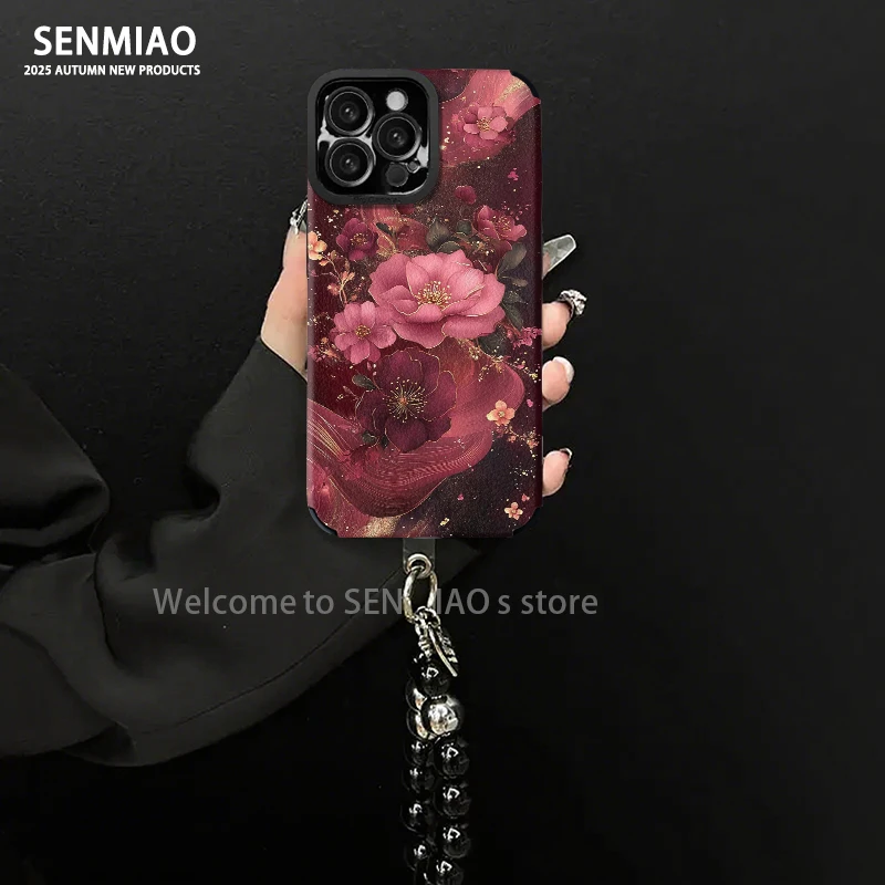 适用【苹果17/oppo/华为/vivo/小米】花开富贵小羊皮防摔手机壳女款