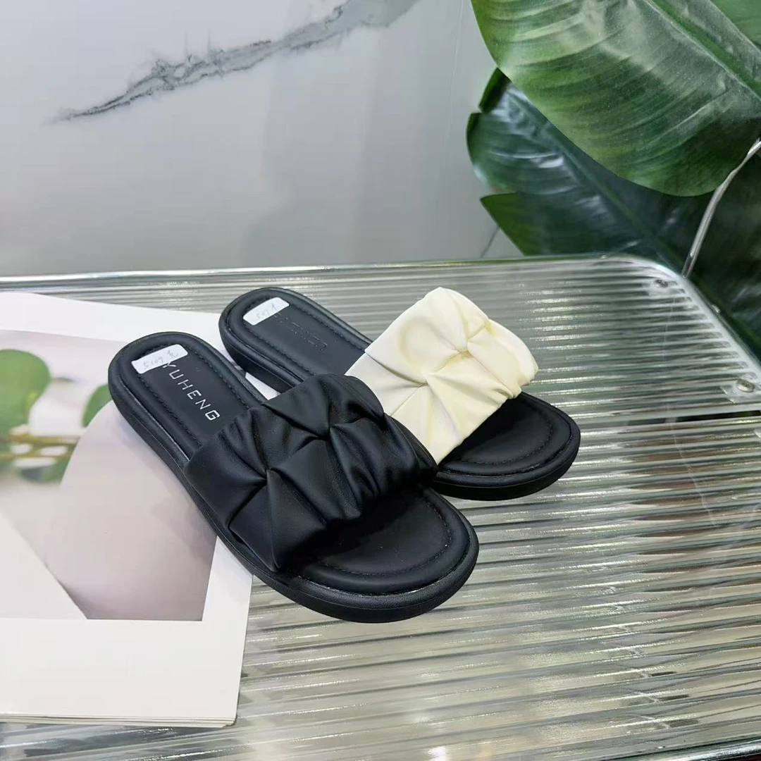 夏休闲款法式拖鞋女仙女风拖鞋509（褶皱平底拖鞋）