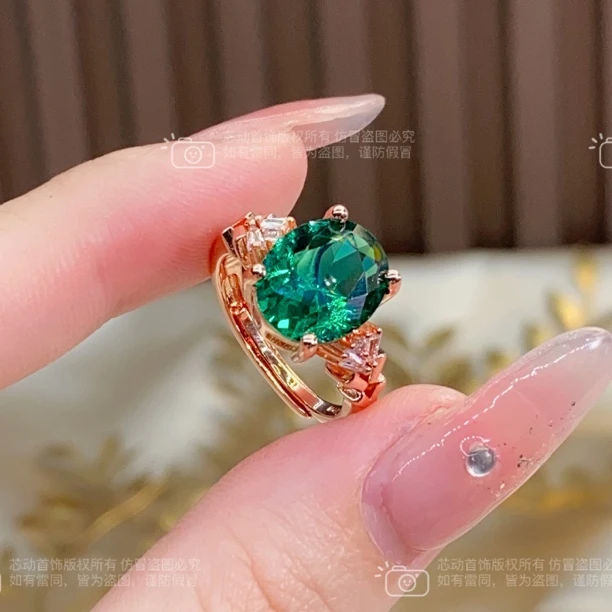 新品戒指【春香】10x12mm祖绿色鸽子蛋镶嵌气质高雅轻奢k4159