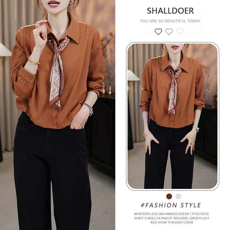 法式气质飘带翻领长袖衬衫女2025年春秋新款衬衣百搭显瘦通勤上衣