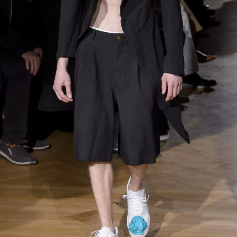 男士夏季oversize五分裤宽松卷边阔腿短裤西裤潮牌时尚休闲裤