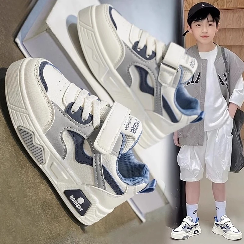 36l℃男童皮面防水板鞋2025春秋款儿童运动鞋轻便软底中大童小男孩