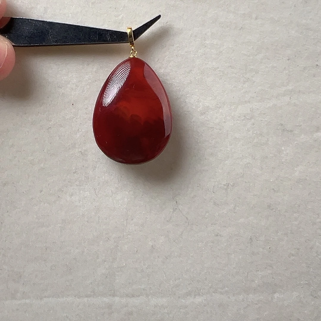 南红玛瑙18K金镶嵌吊坠(不含链)