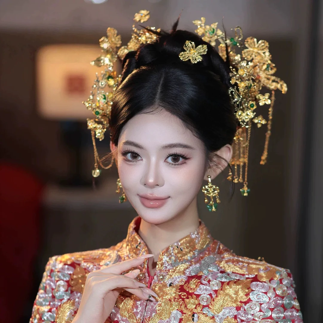 z8362新款金色精致大气中式复古龙凤褂秀禾·新娘结婚头饰