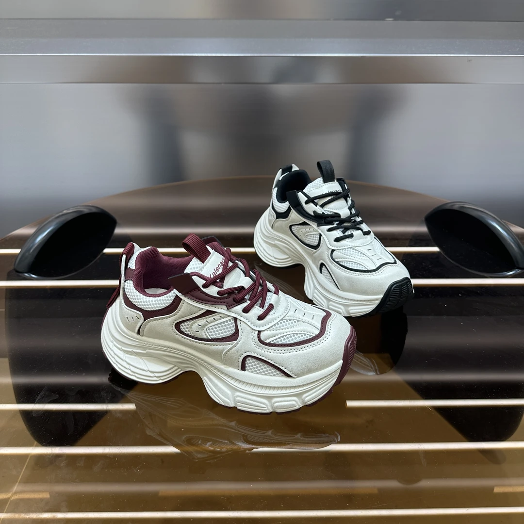 llcz厚底老爹鞋女2025春季新款圆头复古运动风轻便百搭跑步休闲鞋