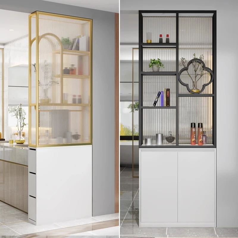 卫生间半墙屏风隔断柜客厅简约现代长虹玻璃金属轻奢洗手台置物架