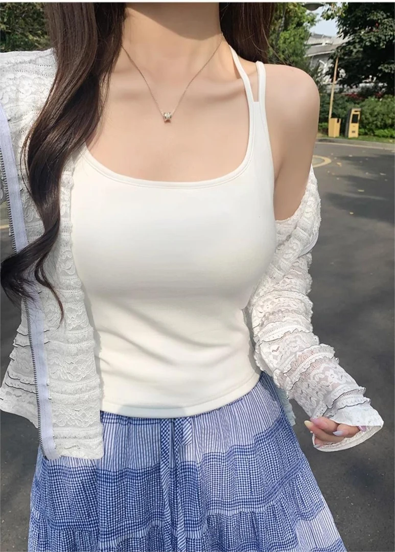 美背交叉吊带文胸一体背心女2025新款外穿带胸垫内搭显瘦小上衣夏