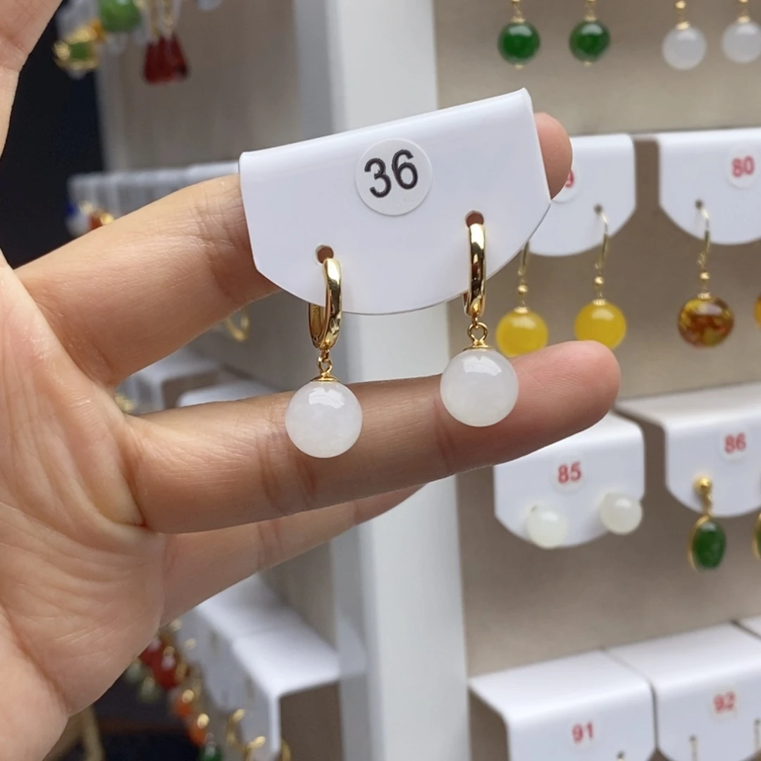 银S925镶嵌和田玉耳饰