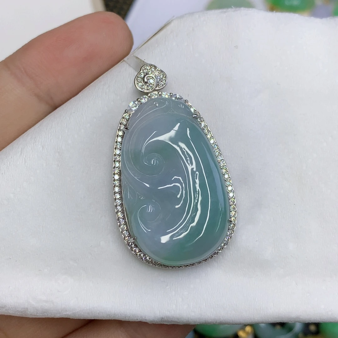 翡翠银S925镶嵌颈饰缅甸a货翡翠百元以上9元证书质检费自理