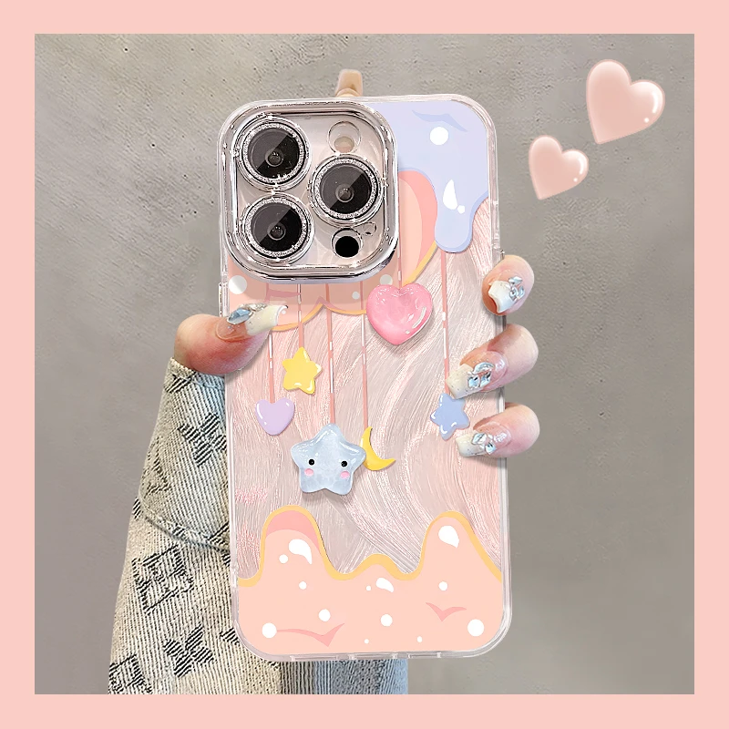 星星爱心公仔适用苹果15华为vivo/oppo小米iPhone精孔羽纱手机壳